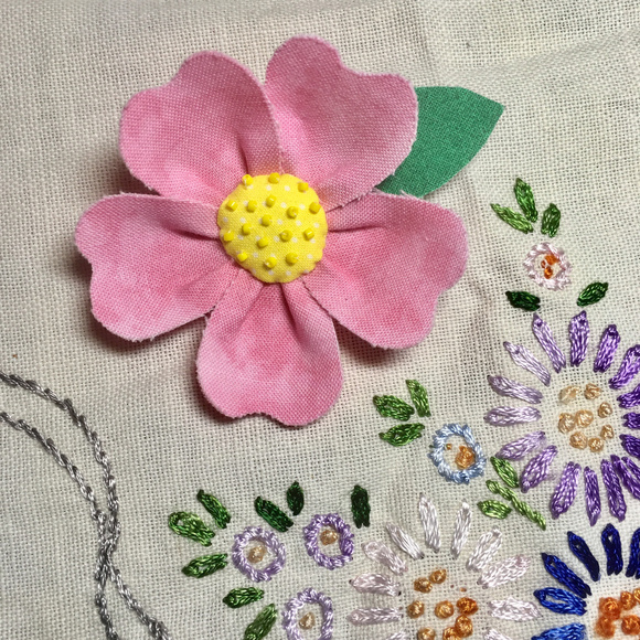 Handcrafted Jewelry - Pretty Pink Fabric Wild Rose Brooch, Handcrafted